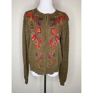 ERIKA & Co Green Cardigan Leaves Naturecore Sz Small